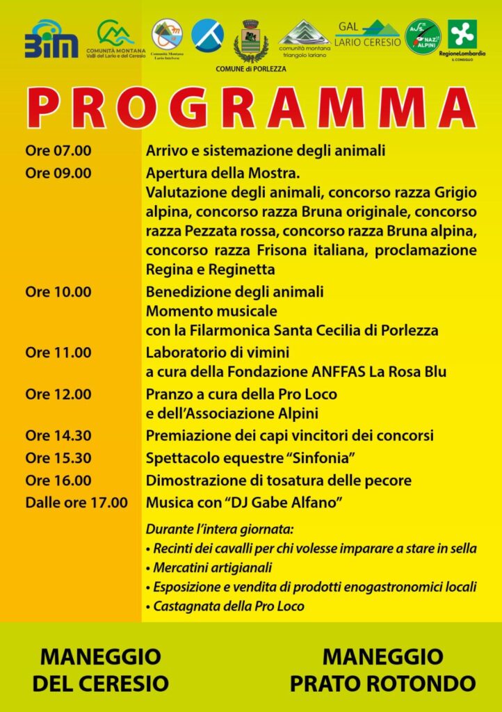 10^ MOSTRA ZOOTECNICA SUL CERESIO a PORLEZZA – Porto Letizia – Domenica 11 OTTOBRE 2026